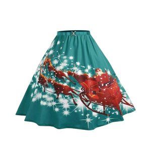 Women Fashion Santa Claus Sled Print xmas Skirt M